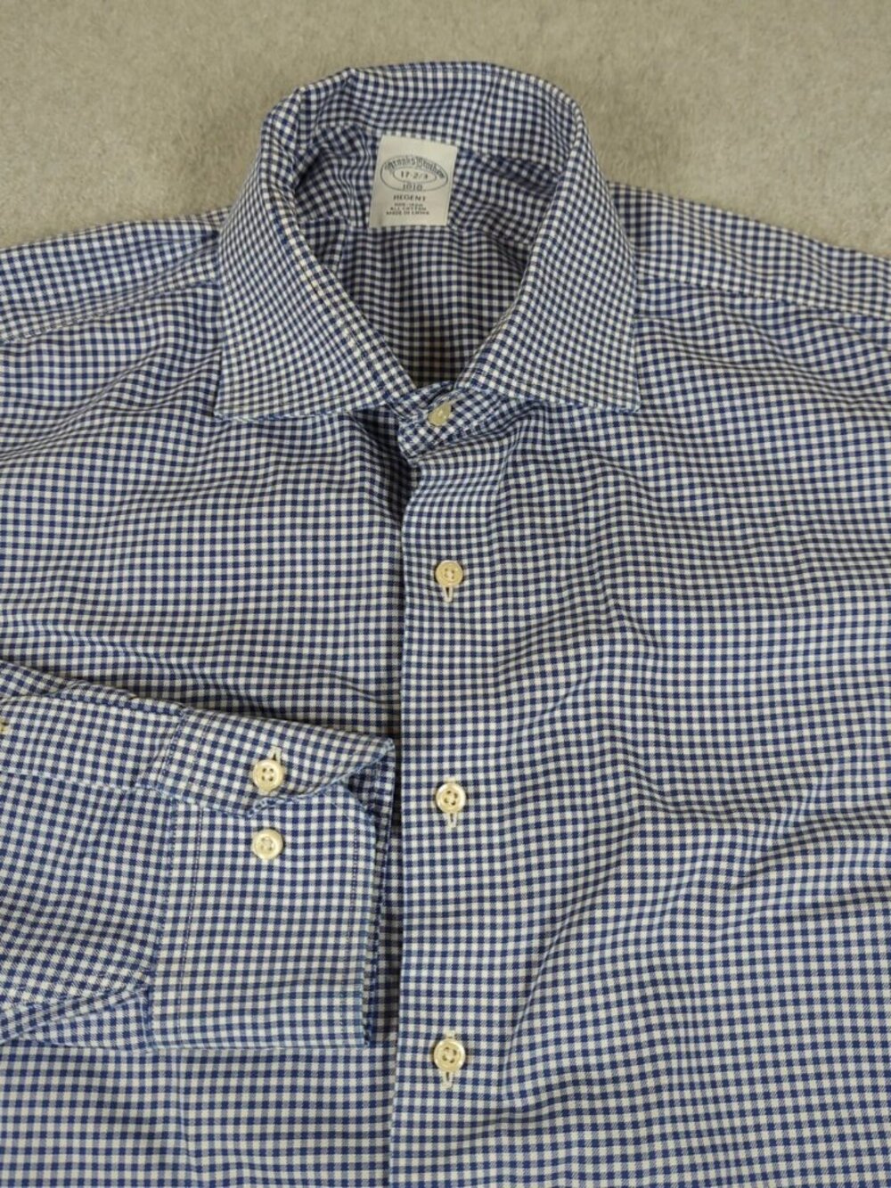 Brooks Brothers Regent Shirt Men's 17 Blue Long Sleeve Gingham Dress Button Up